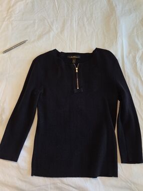 LRL Lauren Ralph Lauren Black Ribbed Cotton Zip Sweater